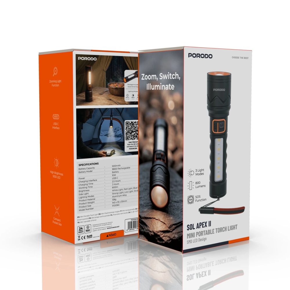 Porodo SOL APEX II mini portable torch light
